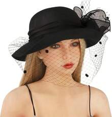 Sombrero de iglesia con flor para mujer con fascinador, sombreros para boda, fiesta del té, sombrero bombín, sombrero de cubo - Blanco - Ver 10