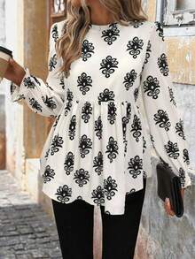 Women's Elegant Ruffle Hem Blouse With Floral Print