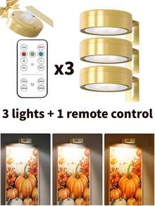 015100140-0002 1/3/6 件无线金属墙饰 LED 图片灯、壁灯、仙女灯、台灯、小夜灯、书灯、带磁铁的无线壁灯 - 可调色温、定时器、遥控器和按钮控制 - 三色光 - 查看 15