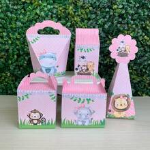 Kit Festa Safari Rosa - 20 Caixinhas Lembrancinha de festa Safari Rosa