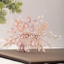 1 pente de cabelo de noiva feito à mão com cristais, acessório de cabelo para casamento em tom ouro rosa, ideal para o Dia dos Namorados. - ouro rosa - Ver 10