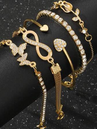 5pcs Fashionable Versatile Multi-Element Tulip, Figure 8, Butterfly Design Bracelet Set, Suitable For All Occasions, Great Gift Choice