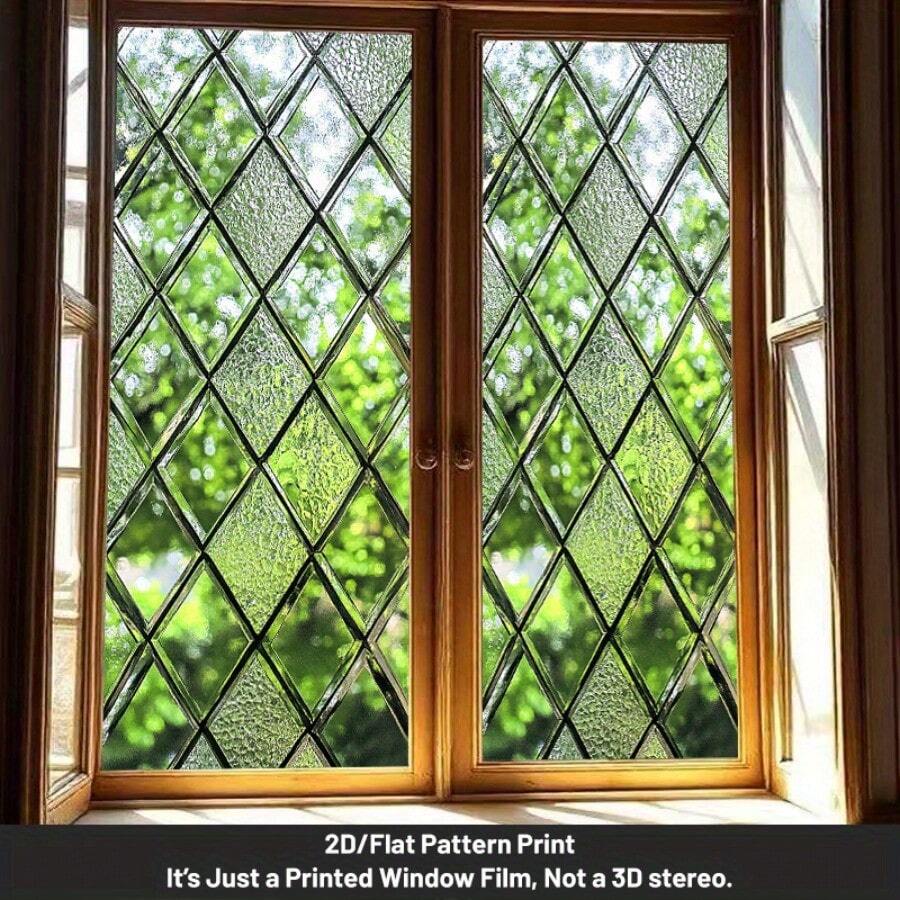 1 Piece, Fashionable And Simple Style Decorative Window Film And Window Sticker, 2D Flat Geometric Rhombus Pattern Window Sticker, PVC Electrostatic Adsorption Decorative Window Film, Home Decoration Window And Door Decals, Suitable For Living Room, Bedroom, Kitchen, Bathroom, Home Decoration, Privacy Protection, 17.72 Inches X39.37 Inches - 17.72*39.37吋(45*100公分) - 查看 1