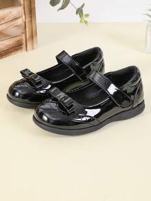 1 Pair Fashionable Solid Color Cute Bow Accent Flat Shoes, Suitable For School, Commuting, All Seasons - glossy black - View 6