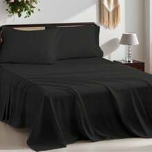 3/4 Piece Home Bed Sheet Set, Soft, Comfortable And Breathable Bedding Set, Hotel Luxury Home Summer Bedding Sheets Twin, 1 Or 2 Pillowcases, 1 Flat Sheet And 1 Fitted Sheet,Room Decor, Ideal Gift. - 黑色 - 查看 2