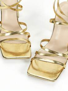 Women's Square Toe Gold Chunky Heel Party Fashion Minimalist Casual Comfortable Versatile High Heel Sandals