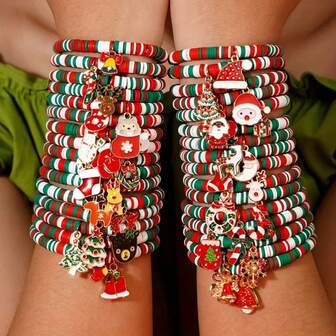 1 Set de Pulsera de Arcilla Polimérica de Colores Bohemios Navideños, Múltiples Hilos Que Se Pueden Apilar, Encantos de Papá Noel y Copos de Nieve, Regalo para Fiesta de Navidad y Año Nuevo - Pulsera Aleatoria