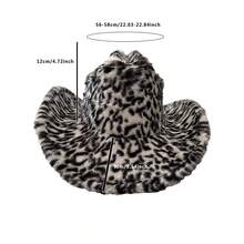 Furry Leopard Print Cowgirl Hat British Style Upturn Brim Western Hat  Jazz Cap For Women Men For Fall Winter - 黑色 - 查看 8