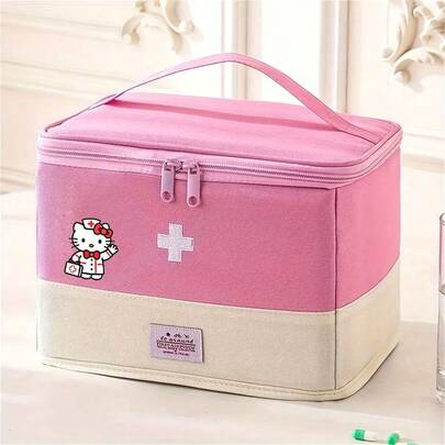 Sanrio 1 pieza Bolsa de primeros auxilios plegable extra grande de nailon impermeable de Sanrio Hello Kitty - Bolsa médica y de prevención de epidemias portátil con cremallera roja - Bolsa de almacenamiento médico de emergencia para el hogar, viajes y campamentos - Bolsa médica, botiquín de primeros auxilios, organizador de viaje, artículos esenciales de viaje, equipo de viaje, bolsa de viaje para vacaciones universitarias, cruceros, campamentos al aire libre, senderismo y suministros de caza