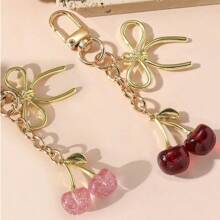 1pc Women's New Cherry Bow Metal Keychain Fashionable Bow Accessory Minimalist Ins Style Bag Charm Back To School Gift Y2K - Multicolor - View 7