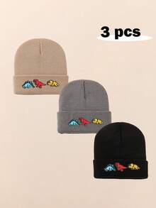 3 pezzi Cappellino da neonato con ricamo di dinosauro, berretto invernale lavorato a maglia per bambini e bambine piccoli, cappello invernale caldo - Multicolore - Visualizzare 20