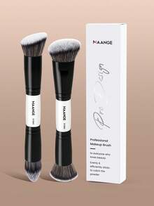 MAANGE 2/3/4/7/9/11件套柔软天然合成双头化妆刷套装,包含面部刷、散粉刷、腮红刷、遮瑕刷、轮廓刷、鼻刷、高光刷、粉底刷、细节刷,多功能二合一便携化妆刷,适合居家或旅行,美容必备,精美礼品 - 白色 - 查看 9