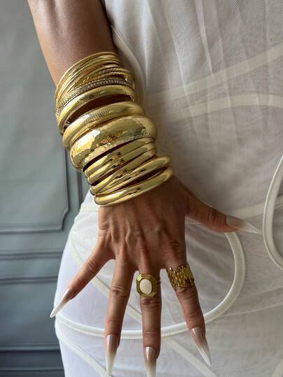 20pcs/Set Gold Color Bangle Bracelets, Wide Cuff Bracelets, Thick Bracelets, Bracelet Set, Women Bangle Bracelets, Gift For Her