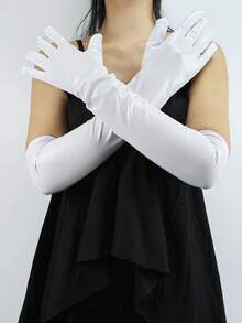 1 Pair Glossy Reflective Long Fingerless Gloves, Sexy Nightclub Costume Accessory For Halloween, Date Night, Cosplay - A - View 11