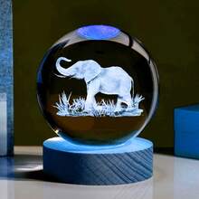 1pc Elephant 3D Laser Engraved Crystal Ball With LED Color Light Base, Suitable For Living Room, Bedroom And Home Decor, Glass Ball Night Light