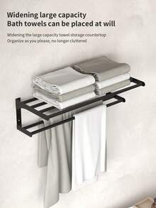 1 pieza Toallero de baño - Diseño moderno de doble capa, montado en la pared, sin necesidad de perforar, estantería de ducha, almacenamiento de baño para toallas, batas de baño, accesorios de ducha, ideal para almacenamiento de baño, estructura ahorradora de espacio, adecuado para uso doméstico y hotelero Accesorios de baño Herramientas de baño - Negro - Ver 5