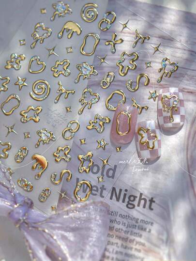 1 pièce Autocollant d'ongles en métal en forme de cœur doré et argenté Autocollant d'ongles 5D en forme de cœur Décoration DIY sans décoration