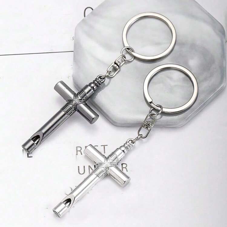 1PCS Cross Keychain With Key Ring Cross Keychain Tag For Keys Backpacks And Luggage(Black) - 銀色 - 查看 3