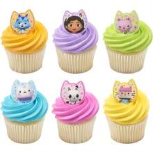 DecoPac  Gabby's Dollhouse Rings, 24 Cupcake Decorations Featuring Gabby, Pandy Paws, Irresistible Kitty Characters, And Super Fun Adventures!- 24 Pack - Trang trí bánh - Xem 1
