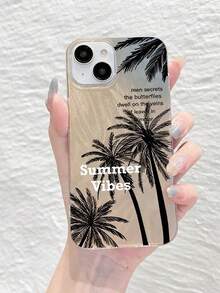 扎染蓝色椰子树设计手机壳适用于 17/16/15/14/13/12/11，极简主义小众风格 - 彩色 - 查看 2