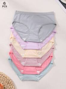 6 条装女士棉质低腰无缝内裤 - 透气柔软内裤 - 隐形舒适三角裤 - 纯色基础款内衣日常穿着内衣 - 彩色 - 查看 2