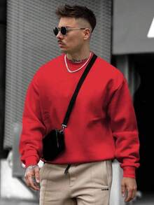 Christmas Outfit Womenchristmas Outfit WomenMen's Solid Color Pullover Sweatshirt, Casual Everyday Wear, For FallLoose And Comfortablewomen Winter Clotheswinter Clothes For Women - Red - View 5