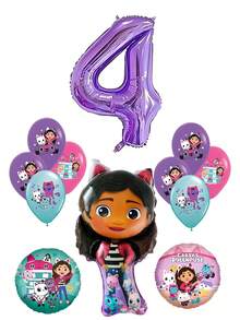 Tema de Gabby's Dollhouse - Globos de película de aluminio de alta calidad con forma de Gabby + Nuevos globos de látex impresos + Globos de película de aluminio digital morados, globos de látex morados, azules, blancos y rosas, adecuados para decoración de fiestas de cumpleaños, decoración de fiestas de festivales, decoración de globos para fiestas de cumpleaños de niños que aman a Gabby, Halloween, Navidad, Día de Acción de Gracias, Día del Niño - Multicolor - Ver 20