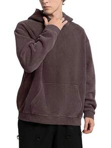 FAIABLE Mens Hoodies Oversized Unisex Wash Hoodie Heavyweight Fleece Vintage Cotton Sweatshirt Men Women Streetwear - Chocolate - 查看 4