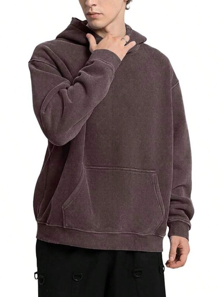 FAIABLE Mens Hoodies Oversized Unisex Wash Hoodie Heavyweight Fleece Vintage Cotton Sweatshirt Men Women Streetwear - Chocolate - 查看 4