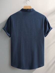 Men's Solid Color Shirts, Casual Shirts, Summer Outdoor Short Sleeve Shirts - Màu xanh hải quân - Xem 2