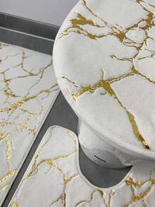 3 Pieces Marble Texture Plush Bath Mat Set, Creative Polyester Non-Slip Bath Mat For Bathroom Decoration, Outdoor Door Mat, Autumn Decoration, Bathroom Mat, Bathroom Accessories,Christmas, Room Wall Decorations, Ornaments, Gifts, Wreaths, Thanksgiving, Home Decor - White - View 3