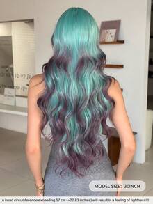 NAMM 30 英寸绿色渐变紫色波浪假发，宽松长卷发，带刘海，高品质耐热纤维合成长卷发假发，适合时尚女性和女孩派对角色扮演使用 - 綠色 - 查看 3