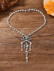 万圣节复古时尚海盗恐怖骷髅多层流苏吊坠项链颈链，女式朋克比基尼配饰