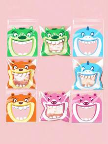 100 个卡通派对礼品烘焙包装自粘袋，密封糖果、糖果、饼干零食袋，用于烘焙饼干、巧克力、零食、甜点自制工艺品、透明自粘面包袋、派对用品烘焙派对礼品袋、婚礼派对礼品袋、节日礼品袋、厨房小工具 - 彩色 - 查看 4