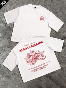 Manfinity Hypemode Men's Slogan & Pomegranate Graphic Round Neck Short Sleeve Casual T-Shirt - Trắng 2 - Xem 3