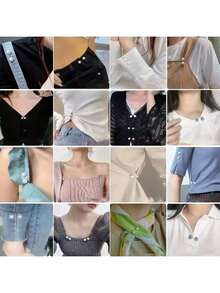 3 色 9 件套装仿珍珠 T 恤领带夹套装缠绕固定器腰扣纽扣服装装饰，领口调节防滑时尚配饰，适合造型穿着、节日装扮 - 彩色 - 查看 5