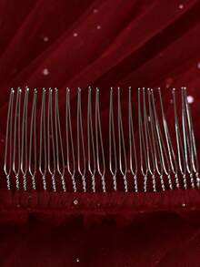 1 pièce Serre-tête de mariée en tulle bordeaux avec des perles de faux-perles, convient pour la cérémonie de mariage, la réception, les fiançailles. Accessoires pour tenues d'automne pour femmes, Saint-Valentin - V267 - Voir 9