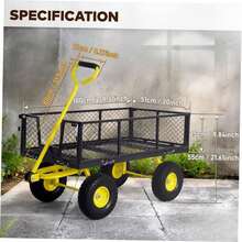 Heavy-Duty Mesh Steel Garden Cart (900 Lbs Capacity) – Folding Utility Cart With Removable Sidewalls, 10-Inch Tires & ATV/Tractor Handle (Black-Yellow) - Màu vàng - Xem 10
