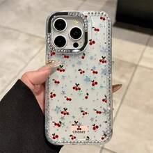Teléfono de cereza de pantalla completa, estrellas con marco de orificio grande, funda protectora adecuada para 16 Pro 15 Plus 14 12 11, Año Nuevo, Pascua, Halloween, amigos y familiares - transparente - Ver 1