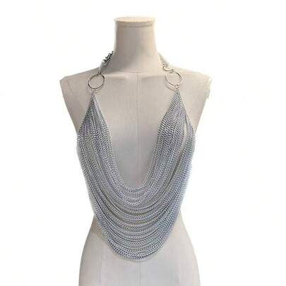 1pc Unisex Punk Tassel Chain Body Chain, Sexy Suitable For Parties, Christmas, Music Festivals, Runway Shows