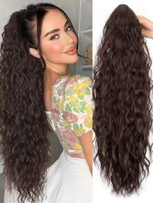 Dark Brown Elegant Long Curly Ponytail Hair Extensions Bouncy Curled Claws Ponytail Claws Light And Fluffy Natural Soft Women's Synthetic Fibre Hair Piece Daily Festival Use