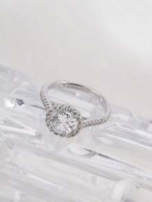 1枚铜银色经典四爪镶嵌圆形立方氧化锆开口戒指，奢华优雅简约设计，适合女性婚礼、派对、送给女友、妻子、订婚的礼物 - 鋼色 - 查看 7