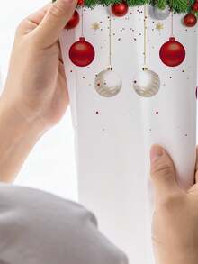 1pc Christmas Red Balloon Pine Needle Snowflake Print Curtain Sheer, Christmas Decor For Window, Wall, Bedroom, Office, Kitchen, Living Room, Home Decoration Curtain Christmas Decorations Christmas Decoration Christmas Decorations Home Room Decor