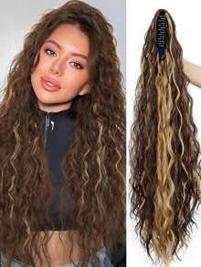 Dark Brown Elegant Long Curly Ponytail Hair Extensions Bouncy Curled Claws Ponytail Claws Light And Fluffy Natural Soft Women's Synthetic Fibre Hair Piece Daily Festival Use