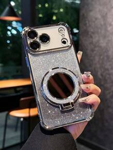 Luxury Plating Glitter Clear Mirror Bracket Phone Case Compatible With IPhone 17 Air 16 E 15 14 Plus 13 12 11 16 Pro Lens Protect Shockproof Cover