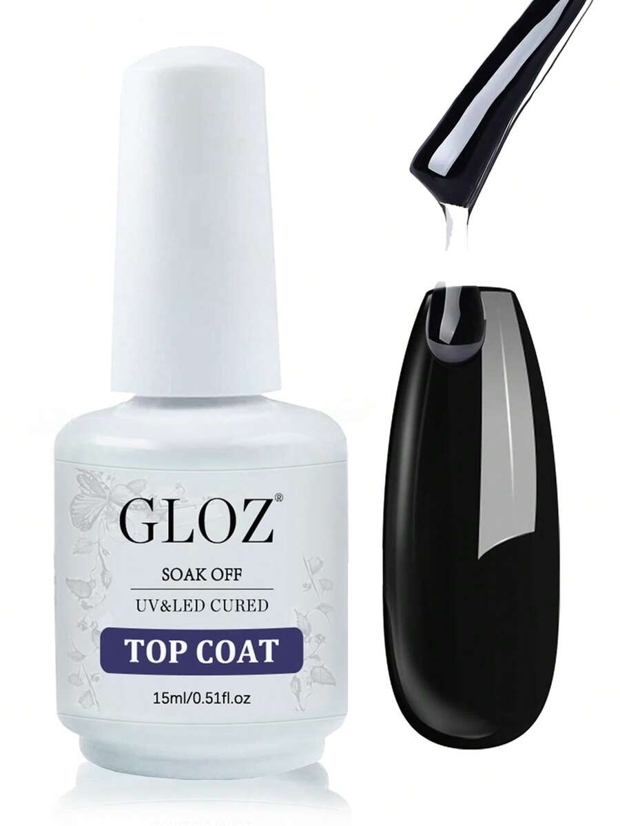 GLOZ 15ml No-Wipe Glossy Top Coat, High Shine & Long-Lasting Gloss, Suitable For Clear Gel Polish And Acrylic Nails, For Home DIY And Nail Salon Use - 無色 - 查看 1