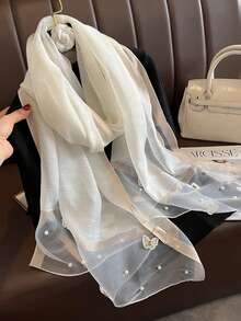 1pc Bohemian Style Elegant Floral Embroidered Silk Scarf, Casual Business Shawl, Suitable For Daily Wear