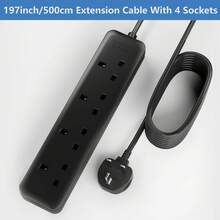LIPWEL British Minimalist Style Extension Cord, 39"/71"/118"/197" Length Options, 4-Outlet Power Strip, Fire-Resistant Power Socket, Black, 3250W Multi-Function Plug, And Fire-Resistant, With Wall Mounting Holes, Wall-Mountable, Plug Made Of Flame-Retardant PC Material, Soft Power Indicator Light, Suitable For Home, Office And Garden. Extension Cord Power Strip - UK Plug(220-240V) - View 10