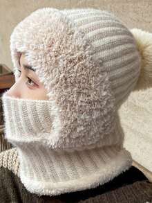 1pc Solid Color Casual Polyester Fluffy Splice Warm Knitted Neck Gaiter Scarf For Autumn/Winter Autumn Decor