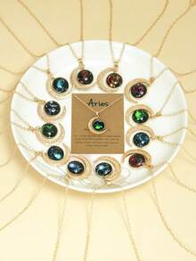 1/12pcs 12 Zodiac Glow-In-The-Dark Moon Pendant Necklace, Fashionable Personalized Constellation Card Necklace